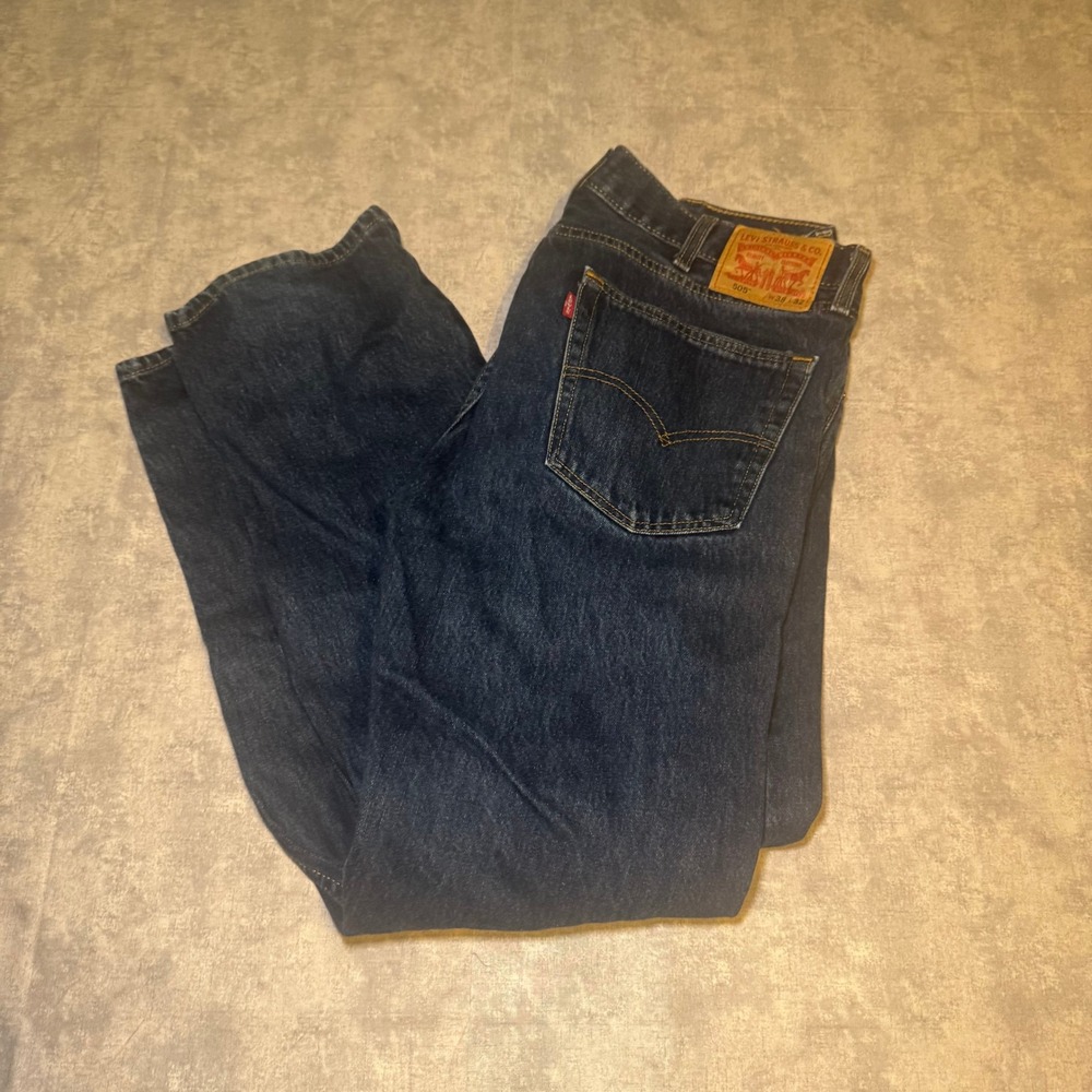 Levis 505 Regular Fit Jeans Mens 38x32 Dark Wash Indigo Straight Leg Denim